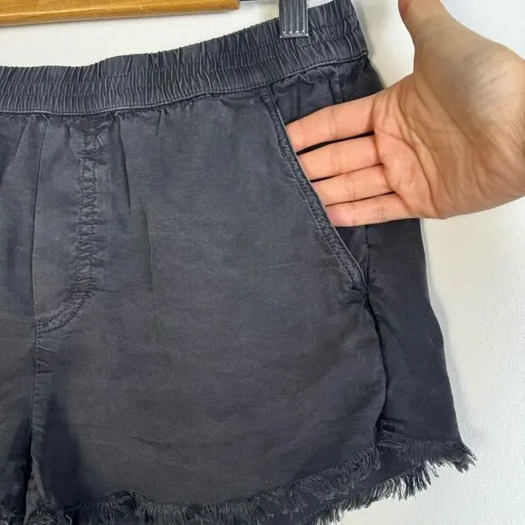 Aerie AE Pull On Shorts Lyocell Raw Frayed Hem Grey Black Small Summer Casual - Picture 3 of 8
